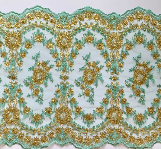Beaded Lace Border - Mint and Gold