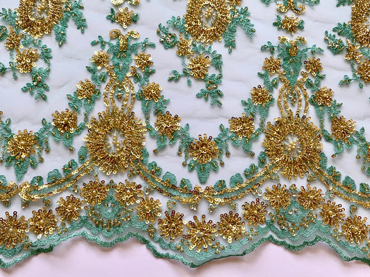 Beaded Lace Border - Mint and Gold