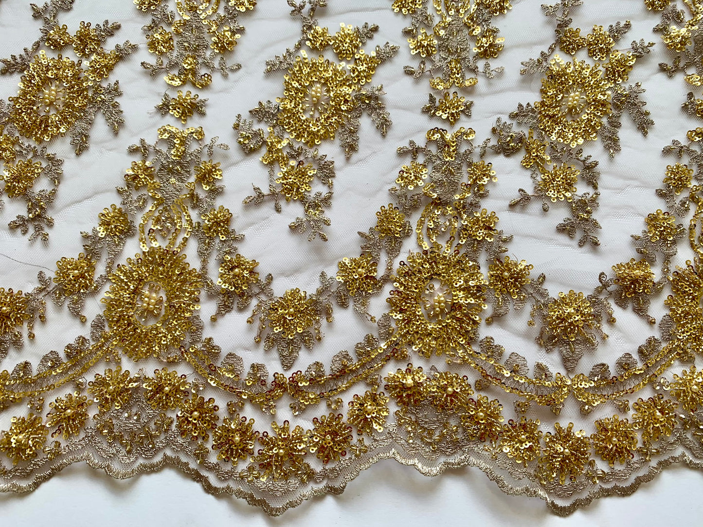 Beaded Lace Border -  Light Coffee and Gold