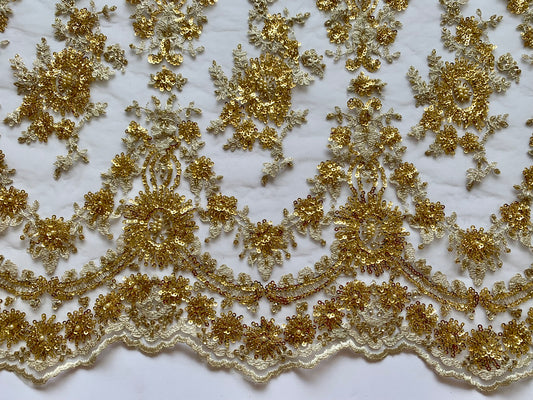 Beaded Lace Border - Pale grey and Gold