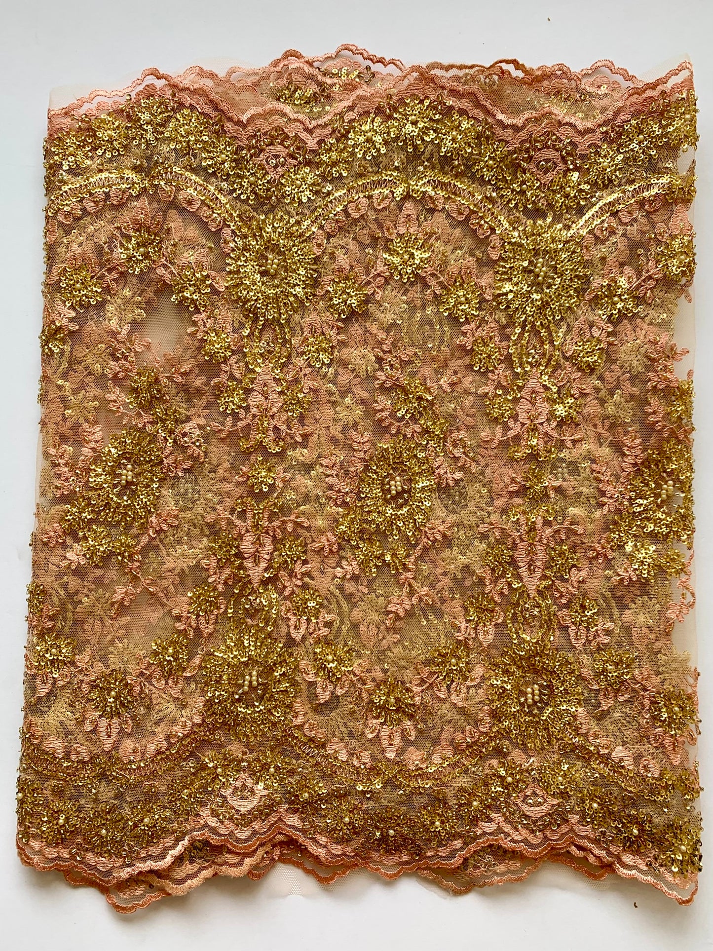 Beaded Lace Border - Dusky Pink and Gold
