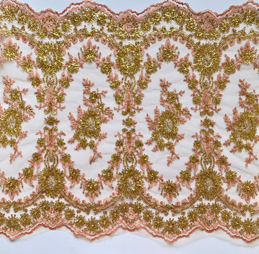 Beaded Lace Border - Dusky Pink and Gold