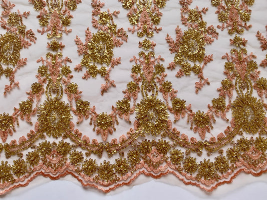 Beaded Lace Border - Dusky Pink and Gold