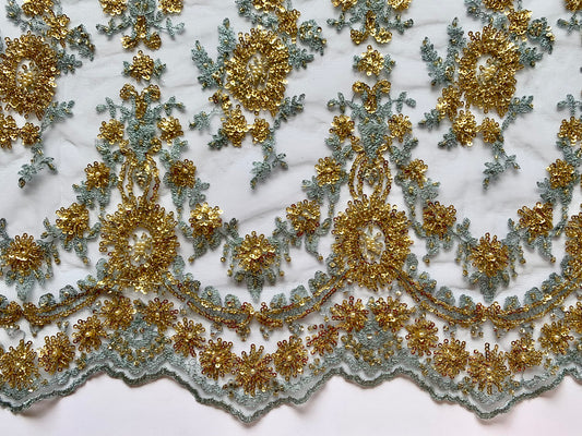 Beaded Lace Border - Blue and Gold