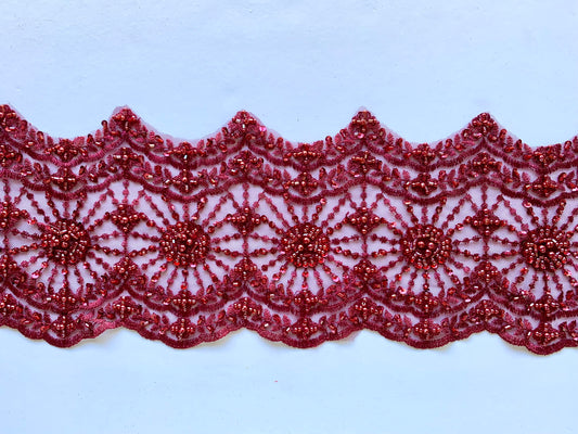 Red Beaded Lace Border Trim -BBT#10