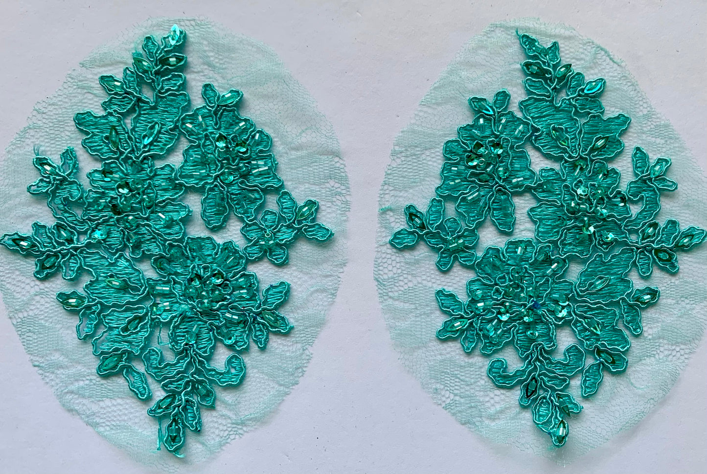 Light Jade Beaded Applique Pairs #6 - NBL#9