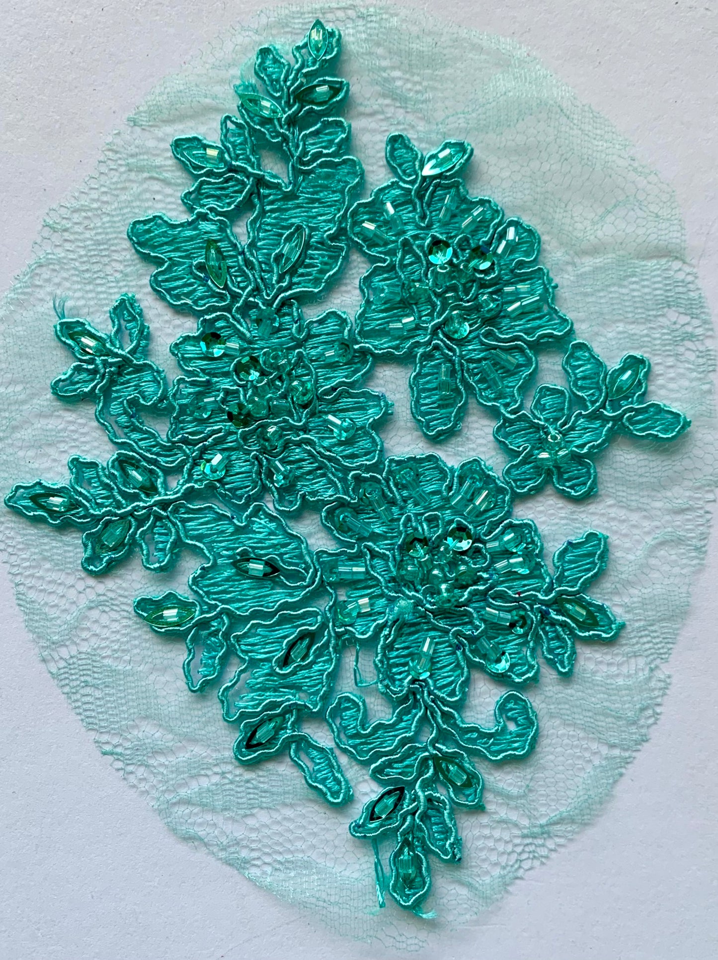 Light Jade Beaded Applique Pairs #6 - NBL#9