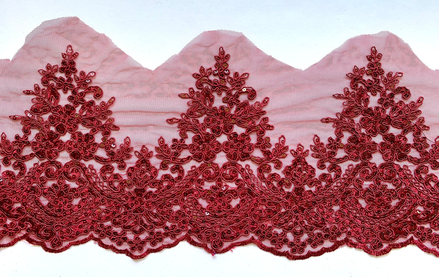 Burgundy Beaded Lace Border Trim - -BBT#7