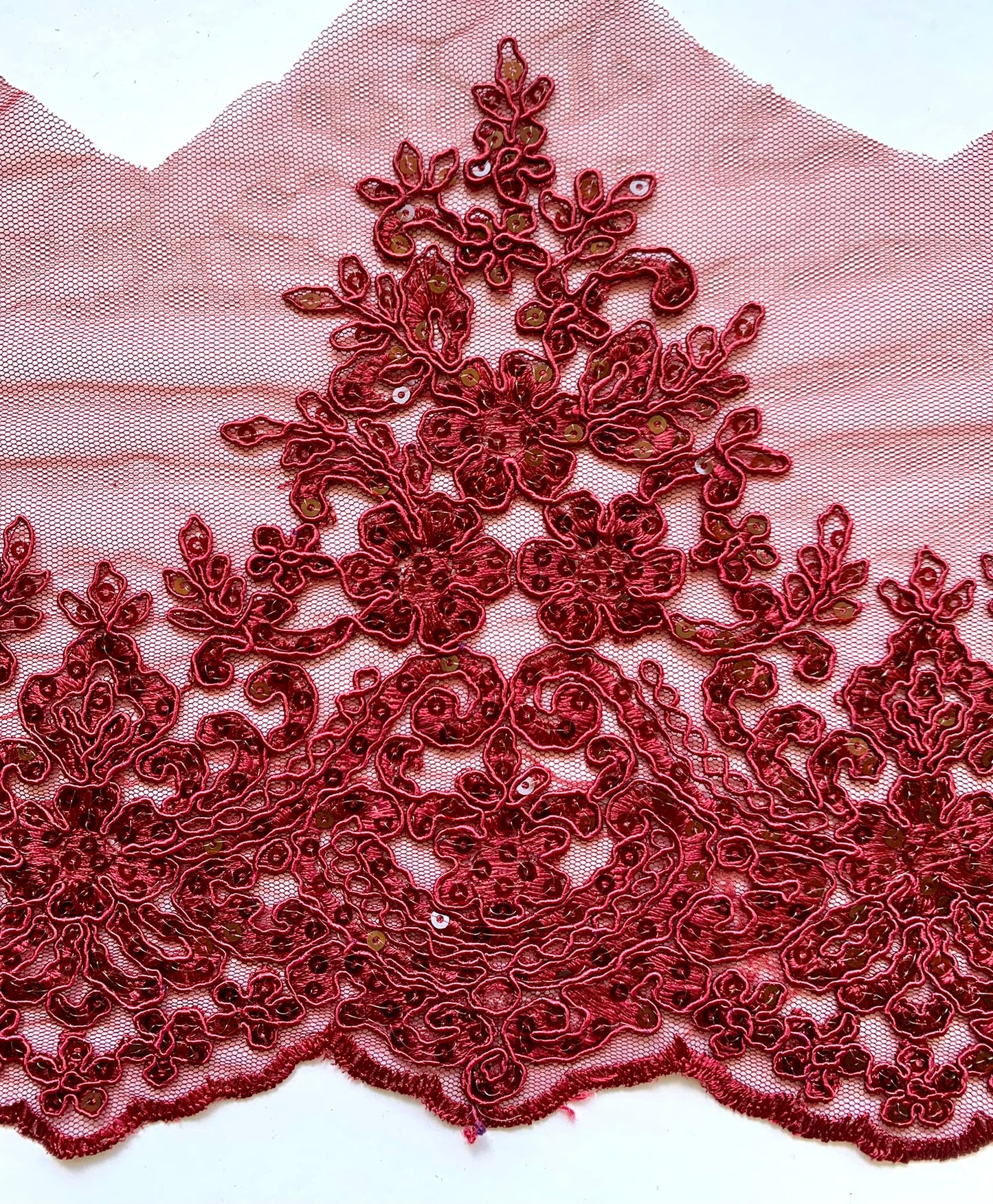 Burgundy Beaded Lace Border Trim - -BBT#7