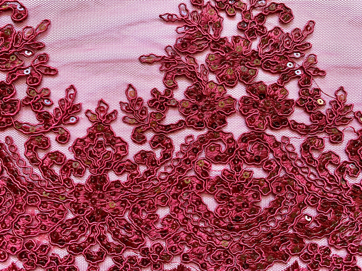 Burgundy Beaded Lace Border Trim - -BBT#7