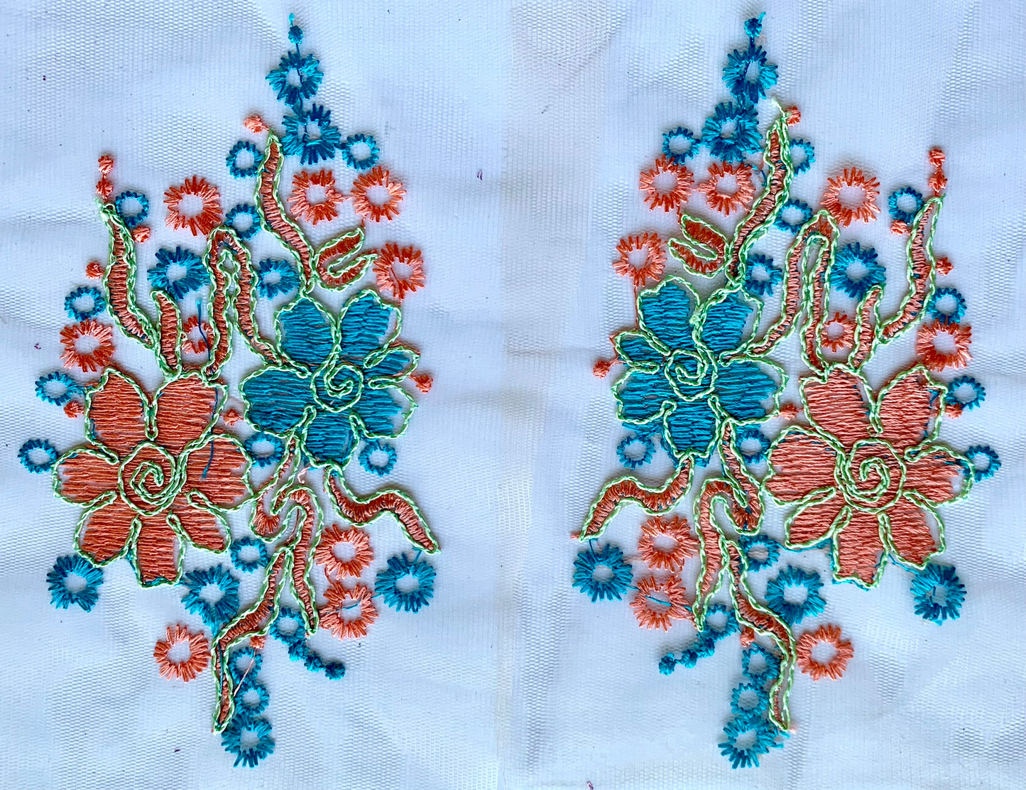 Turquoise and Apricot Lace Border Trim - LBT#41