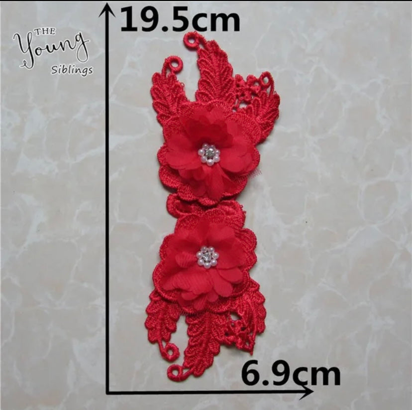 Double Red Flower Applique  - Small