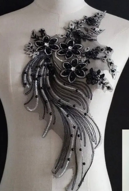 Black and Silver Lace Applique- Large