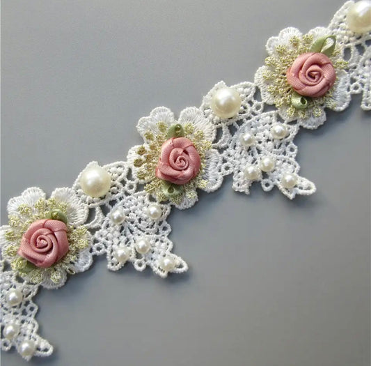 Rose Flower Trim White -RFT4