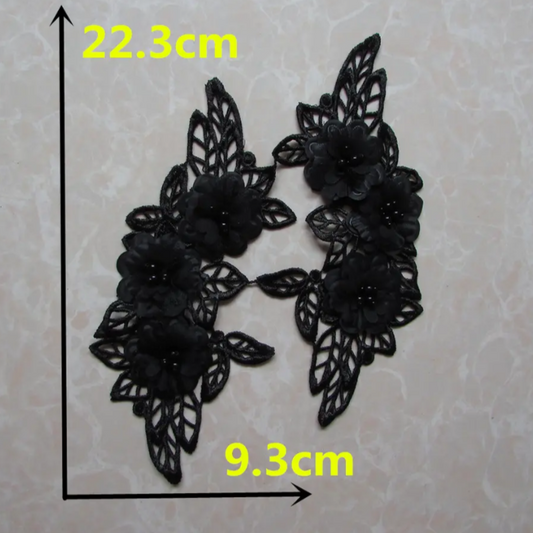 3D Black Flowers with Pearls