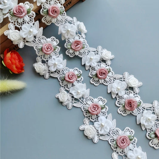3D Flowers & Pearls Trim #2