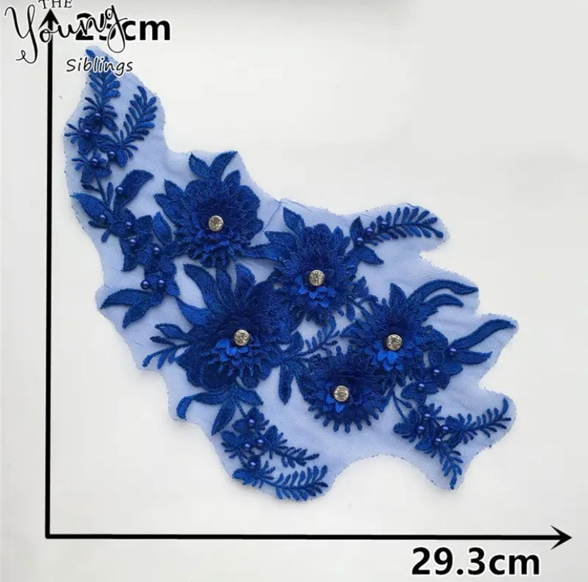 Metallic Blue 3D Flowers - #2