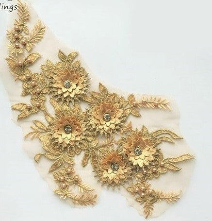 Medium 3D Metallic Flowers Gold -3D#52